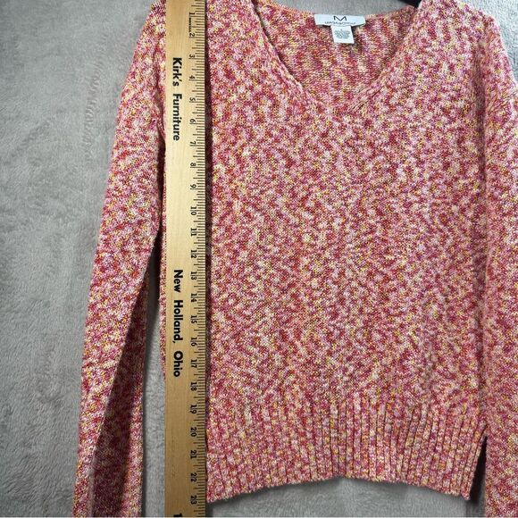 Magaschoni Sweater Pullover V-Neck‎ Sweater Slight Bell Sleeve Pink Orange Sz S - Picture 5 of 7